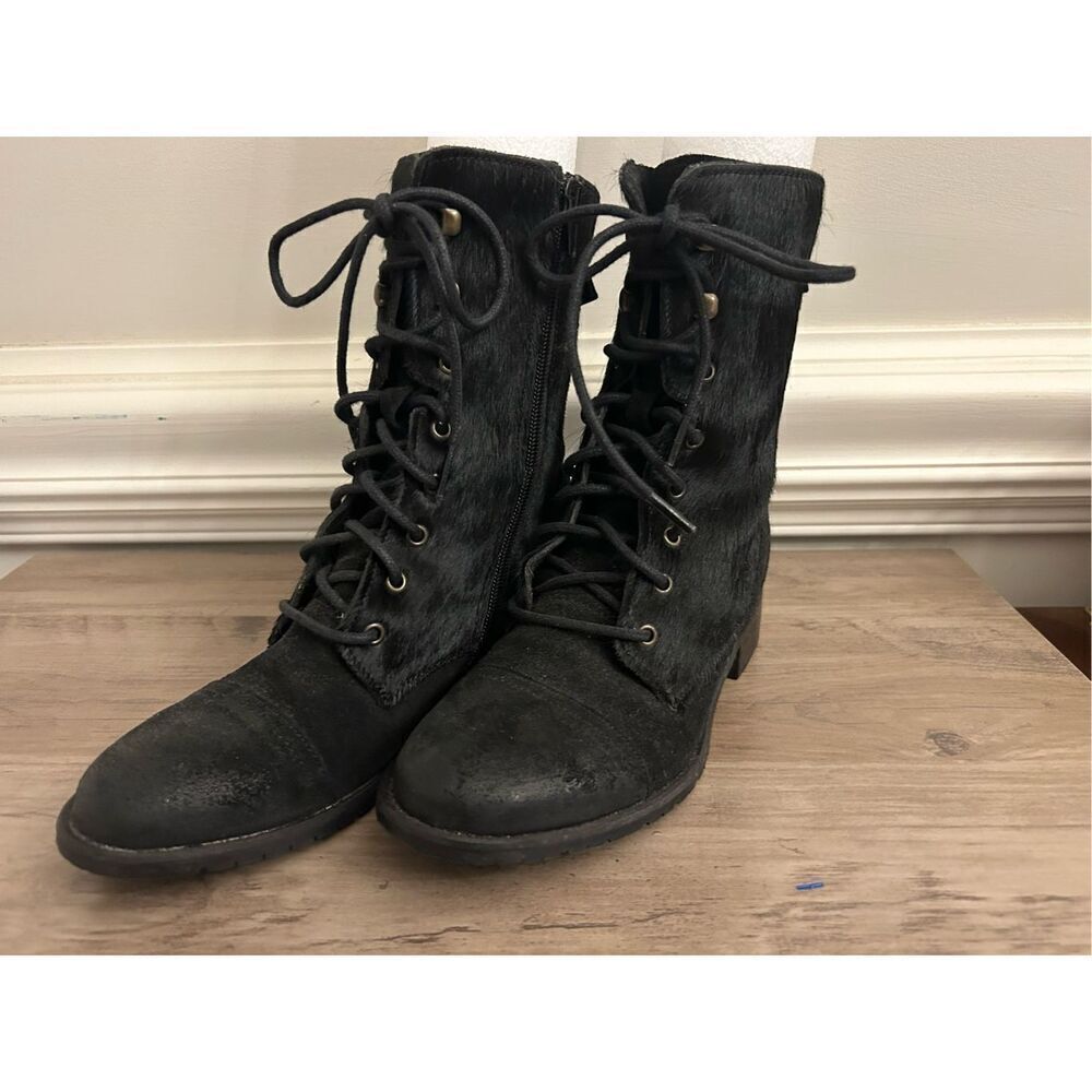 Steven by Steven Madden Dragon lace up boots Calf hair 7.5 black leather Goth